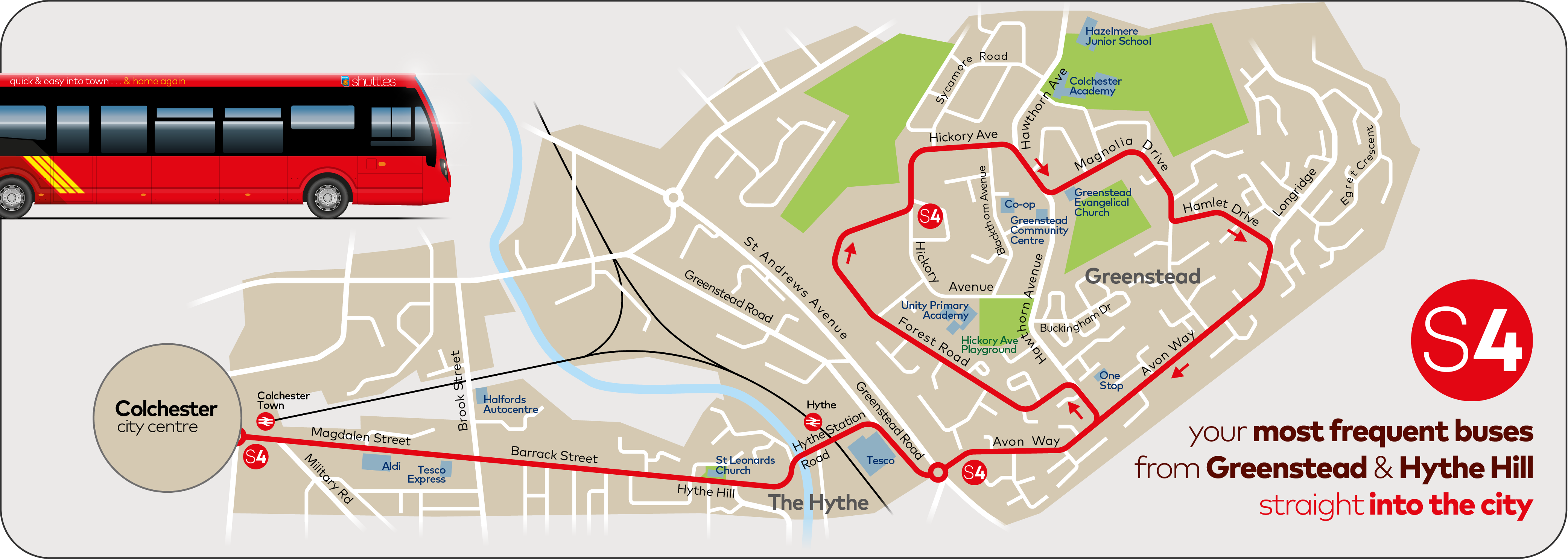 Colchester Shuttles S4 Frequent into the city from Greenstead First Bus